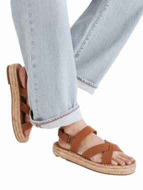 Madewell The Julie Espadrille Sandals Leather English Saddle Brown Size 8.5